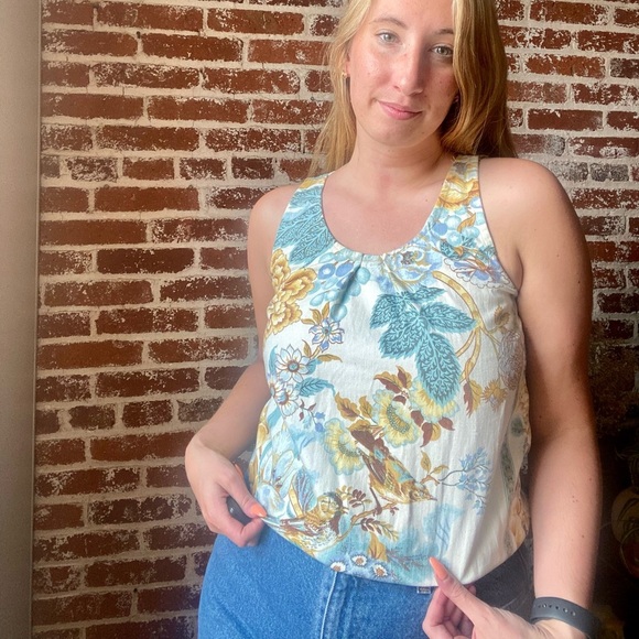vintage handmade floral/bird tropical print tank top - Picture 4 of 5